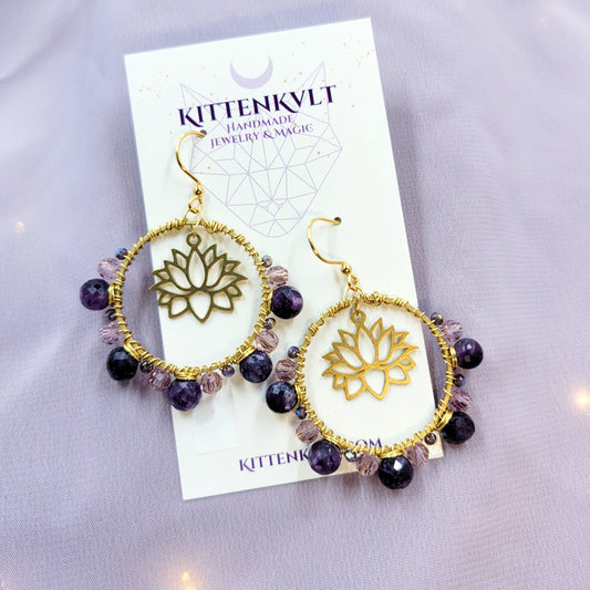 Amethyst & Prism Glass Lotus Earrings