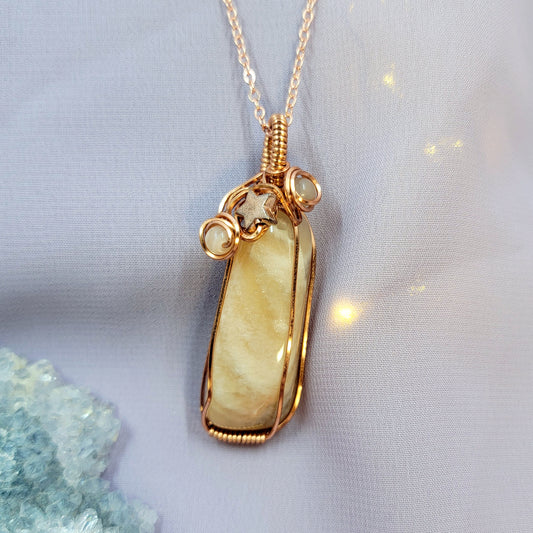 Peach Moonstone & Sunstone Celestial Copper Necklace