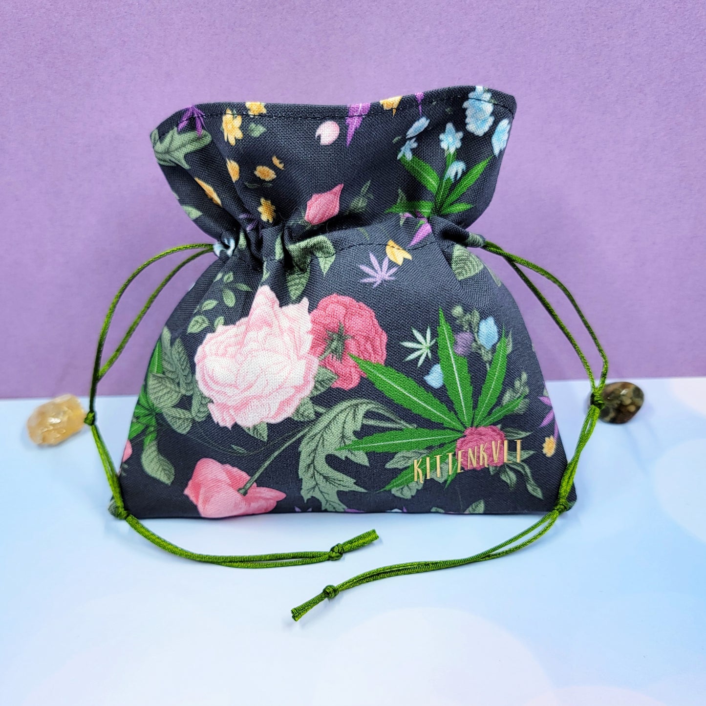 Roses, Pot Leaf, Wildflower Crystal Pouch
