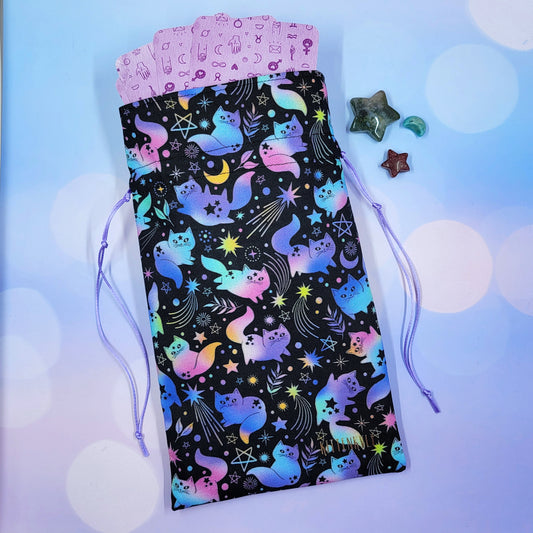 Witchy Mystical Celestial Rainbow Kitty Cats Tarot Pouch