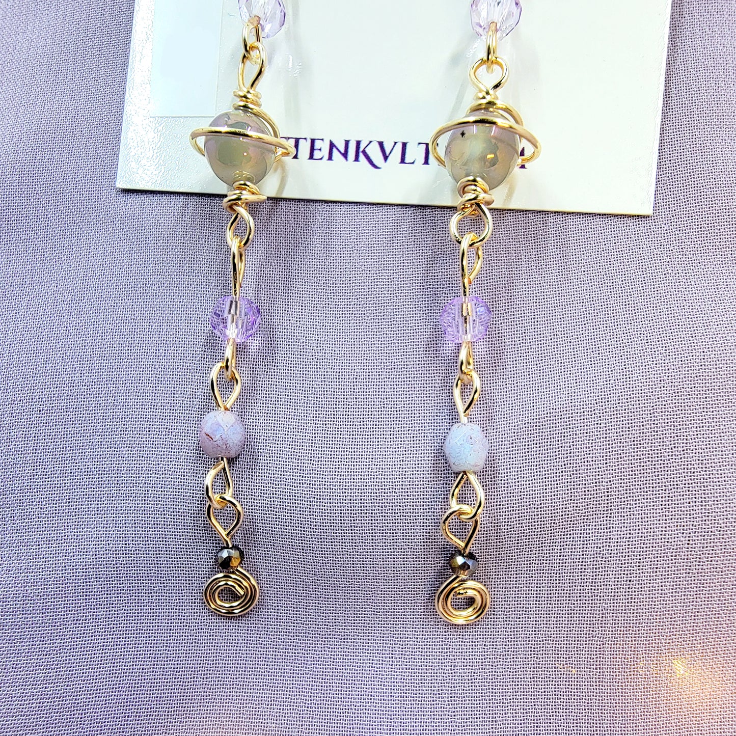 Ethereal Aura Agate & Czech Glass Planet Celestial Earrings