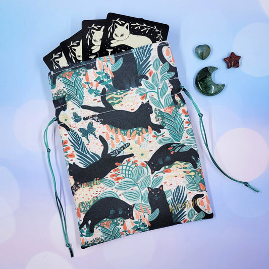 Cottagecore Black Kitty Cat Garden Luna Moth Trinket Pouch