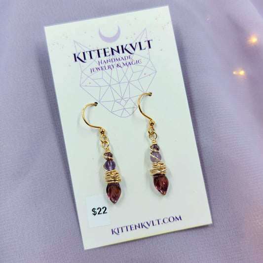 Dainty Fairy Amethyst Leaf Earrings
