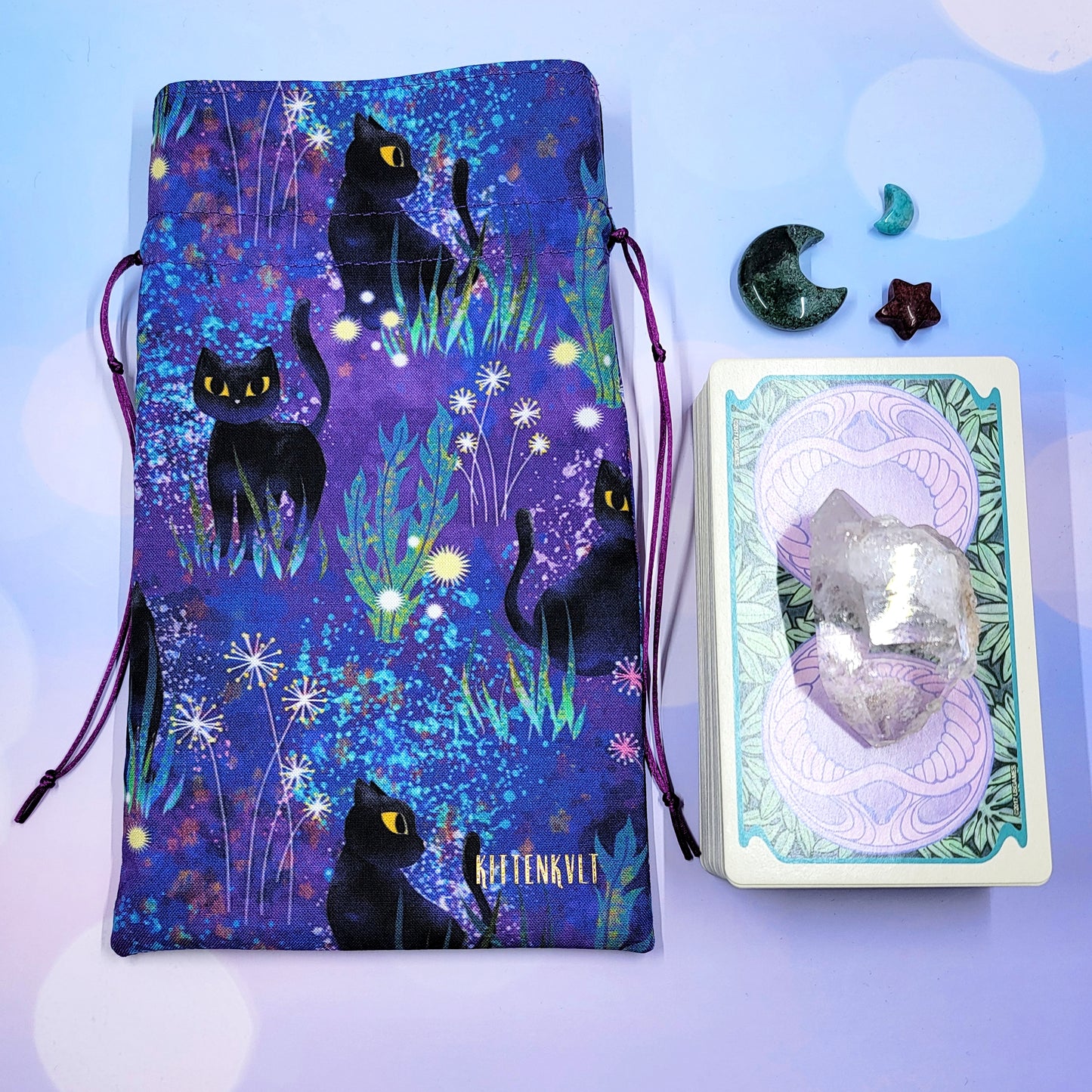 Witchy Mystical Black Kitty Garden Tarot Pouch
