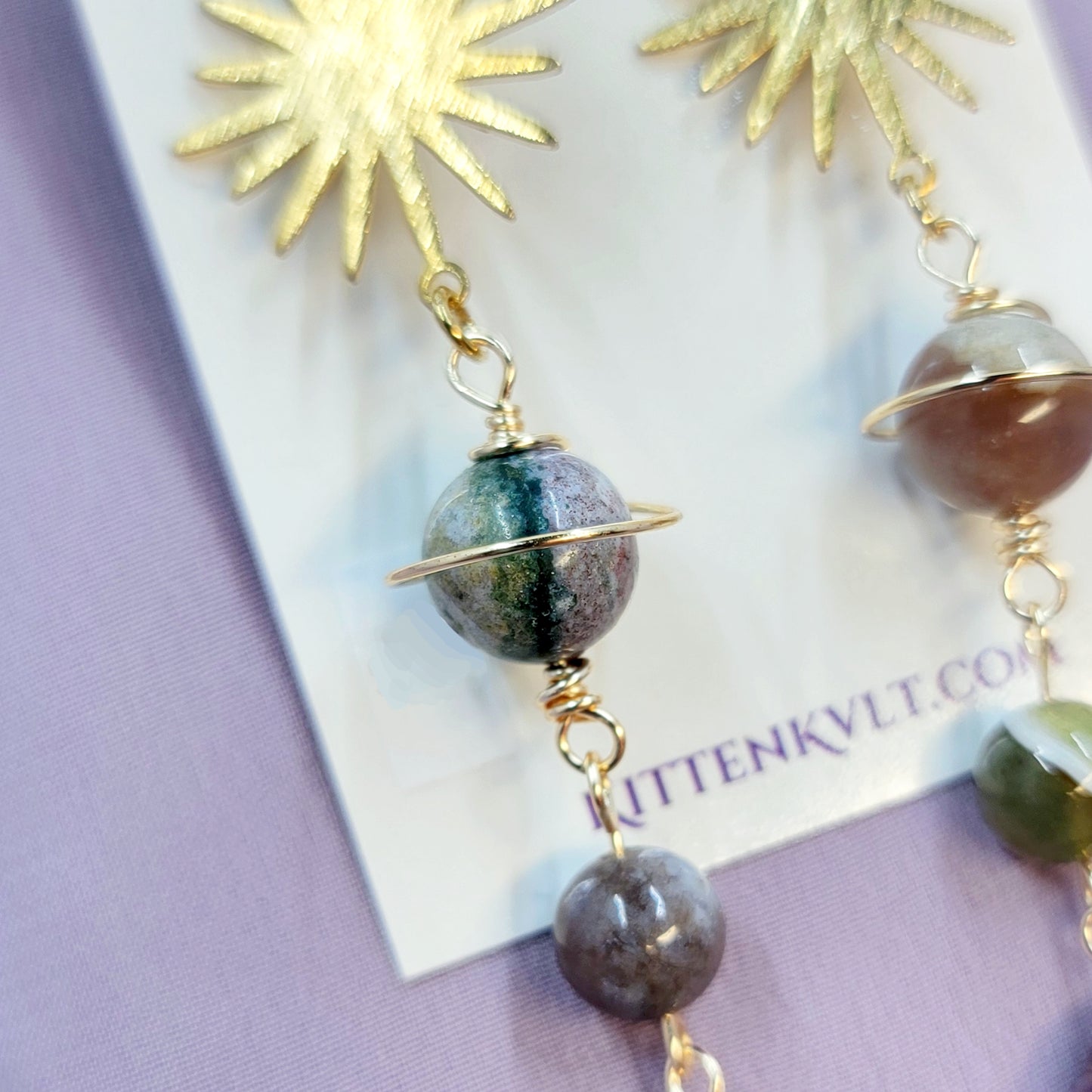 Ocean Jasper, Moss Agate & Czech Glass Planet Earrings