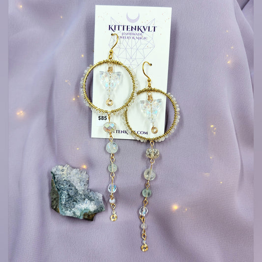Ethereal Irredecent Butterfly Moonstone & Fluorite Earrings