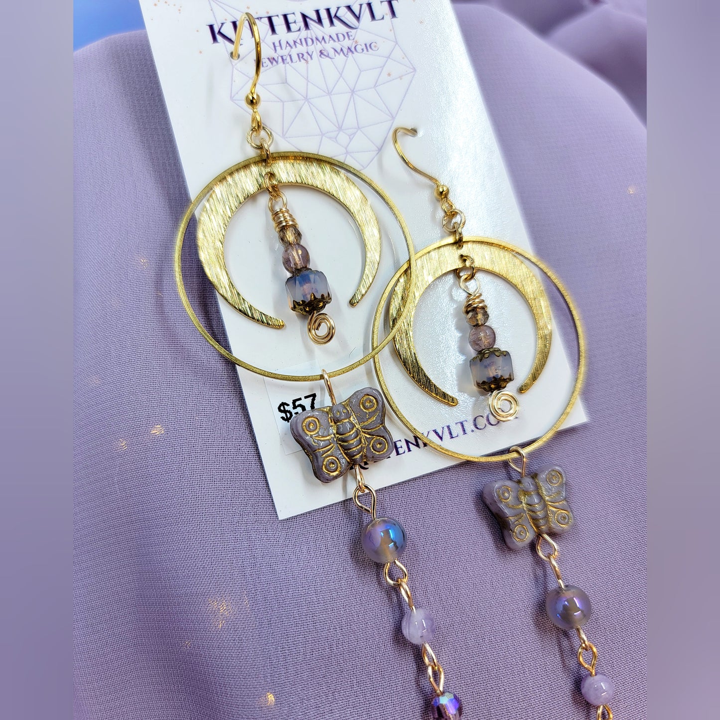 Ethereal Butterfly Lantern Aura Agate & Amethyst Earrings