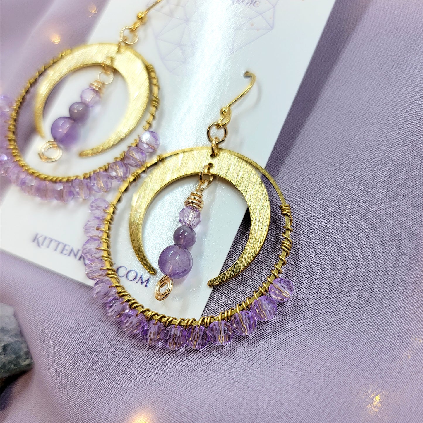 Amethyst Moon Hoop Earrings