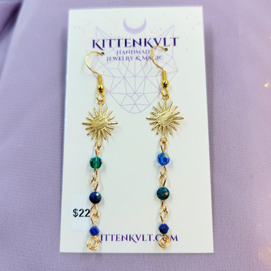 Celestial Fairy Azurite, Lapis Lazuli & Czech Glass Witchy Starry Sky Earrings