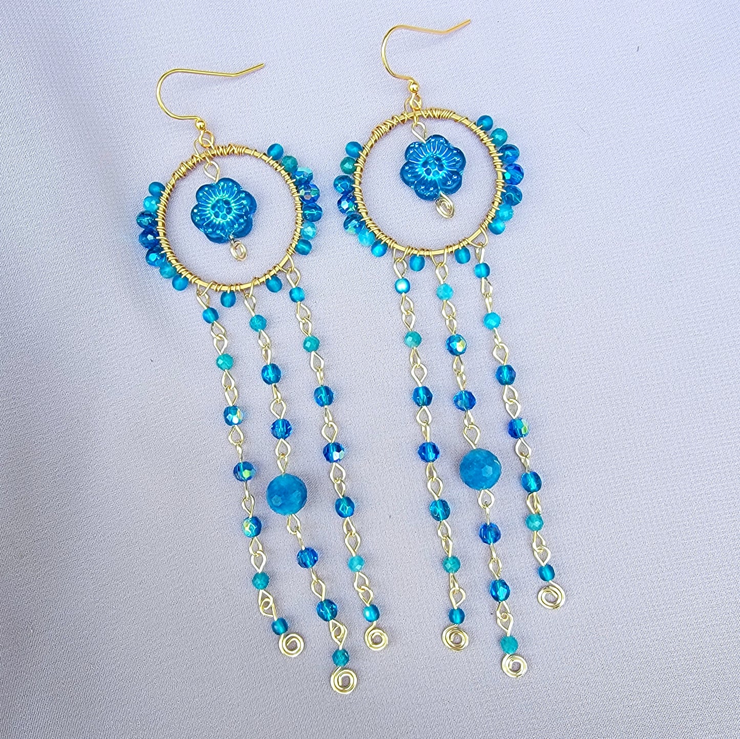 Blue Apatite Flower Earrings