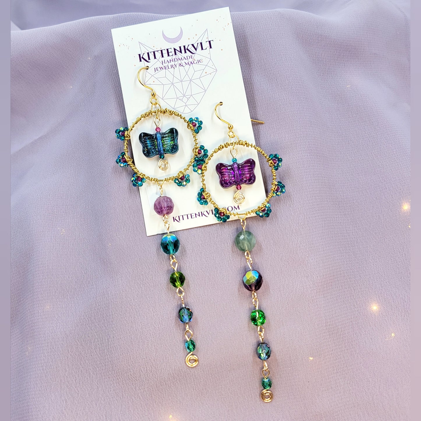 Mystical Rainbow Fluorite & Czech Glass Butterfly Sun Catcher Earrings