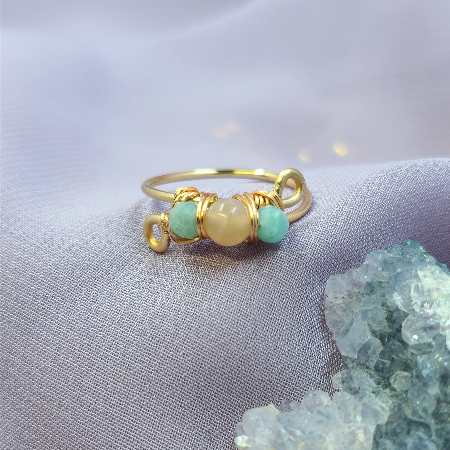 Fairy Sunstone & Amazonite Ring