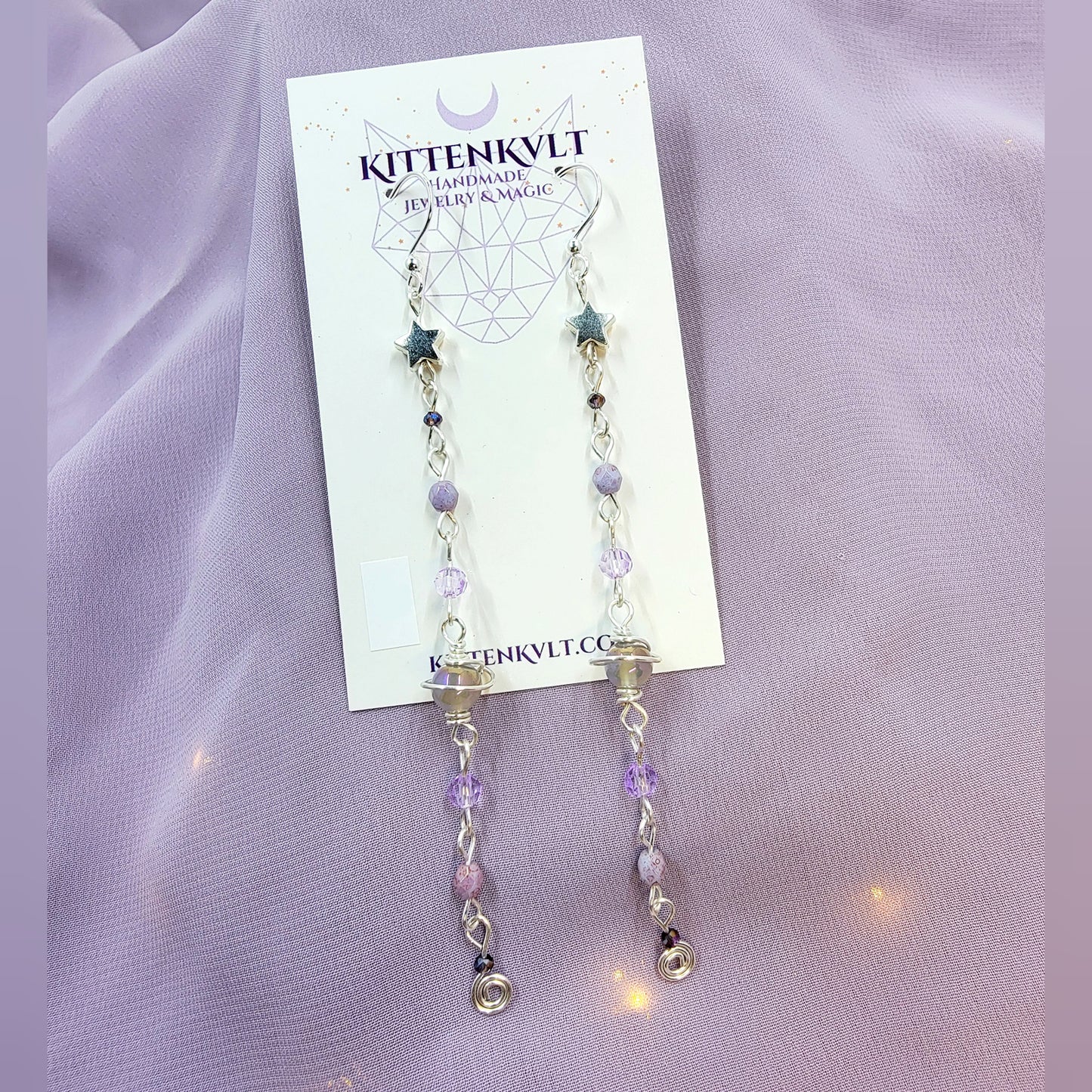 Ethereal Aura Agate & Czech Glass Planet Celestial Earrings