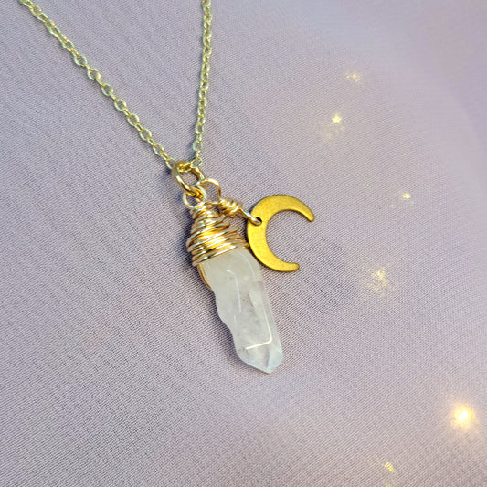 Mystical Witchy Fairy Quartz Moon Necklace