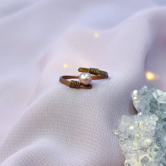 Fairy Ethereal Hammered Copper Pearl Ring