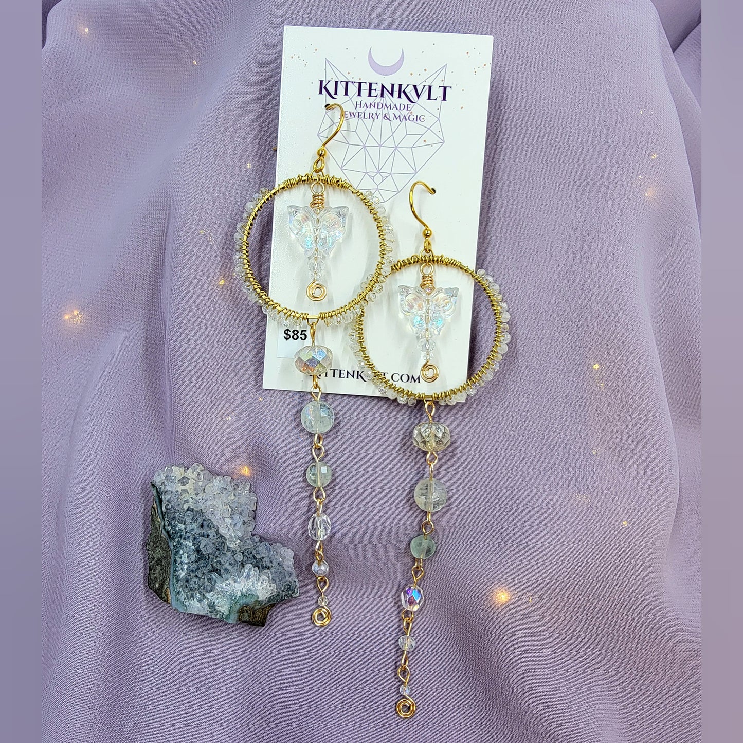 Ethereal Irredecent Butterfly Moonstone & Fluorite Earrings