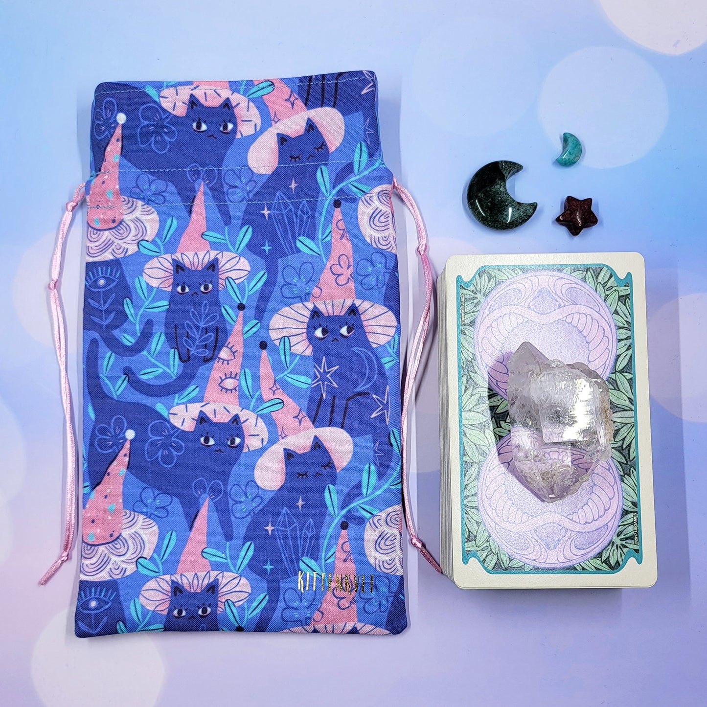Witchy Mystical Kitty Garden Tarot Pouch