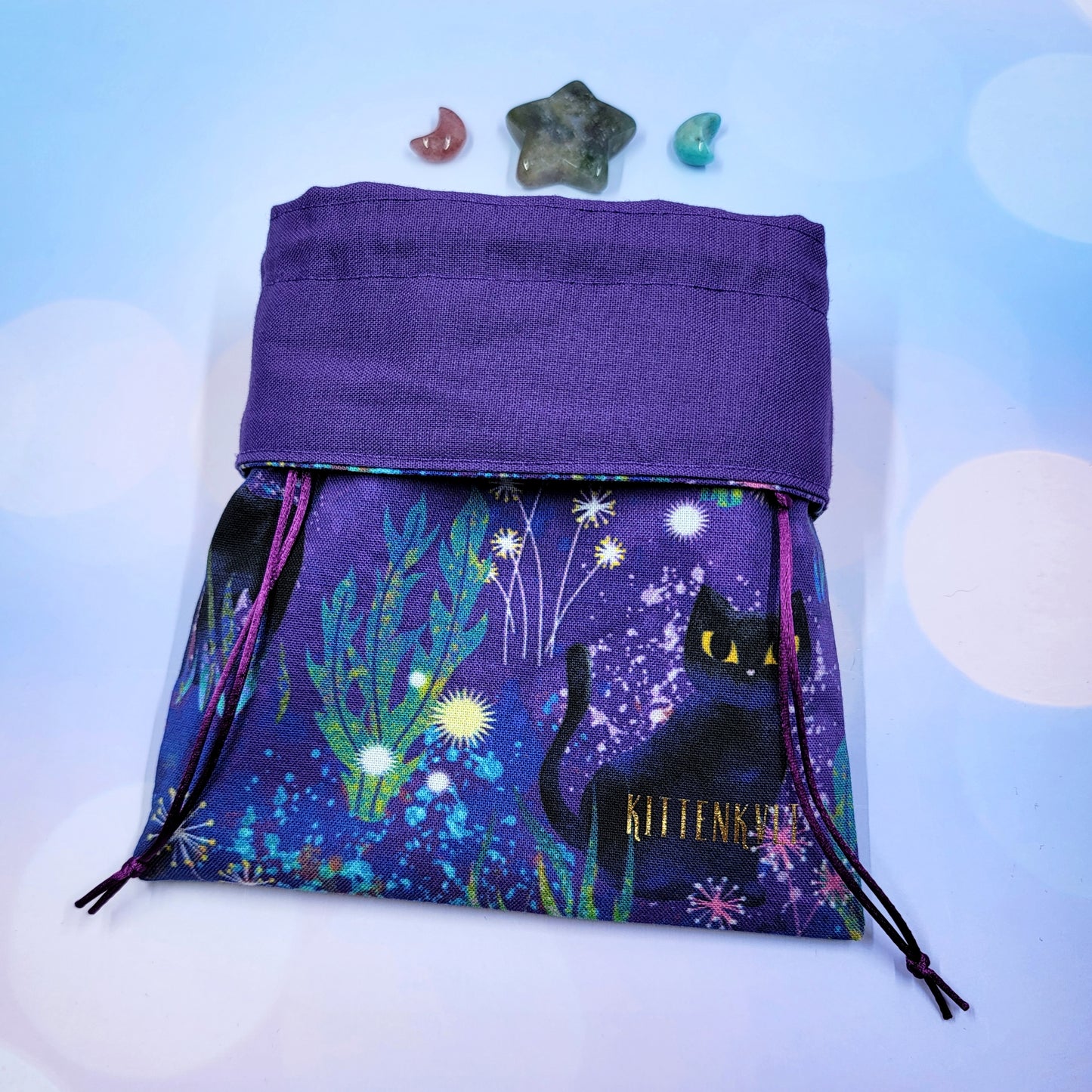 Mystical Black Kitty Cat Garden Trinket Pouch