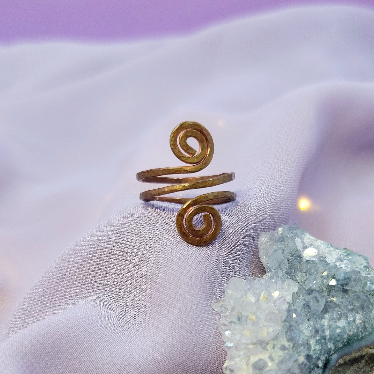 Adjustable Whimsical Fairy Swirl Hammered Copper Ring