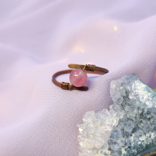 Fairy Hammered Copper Strawberry Quartz Ring