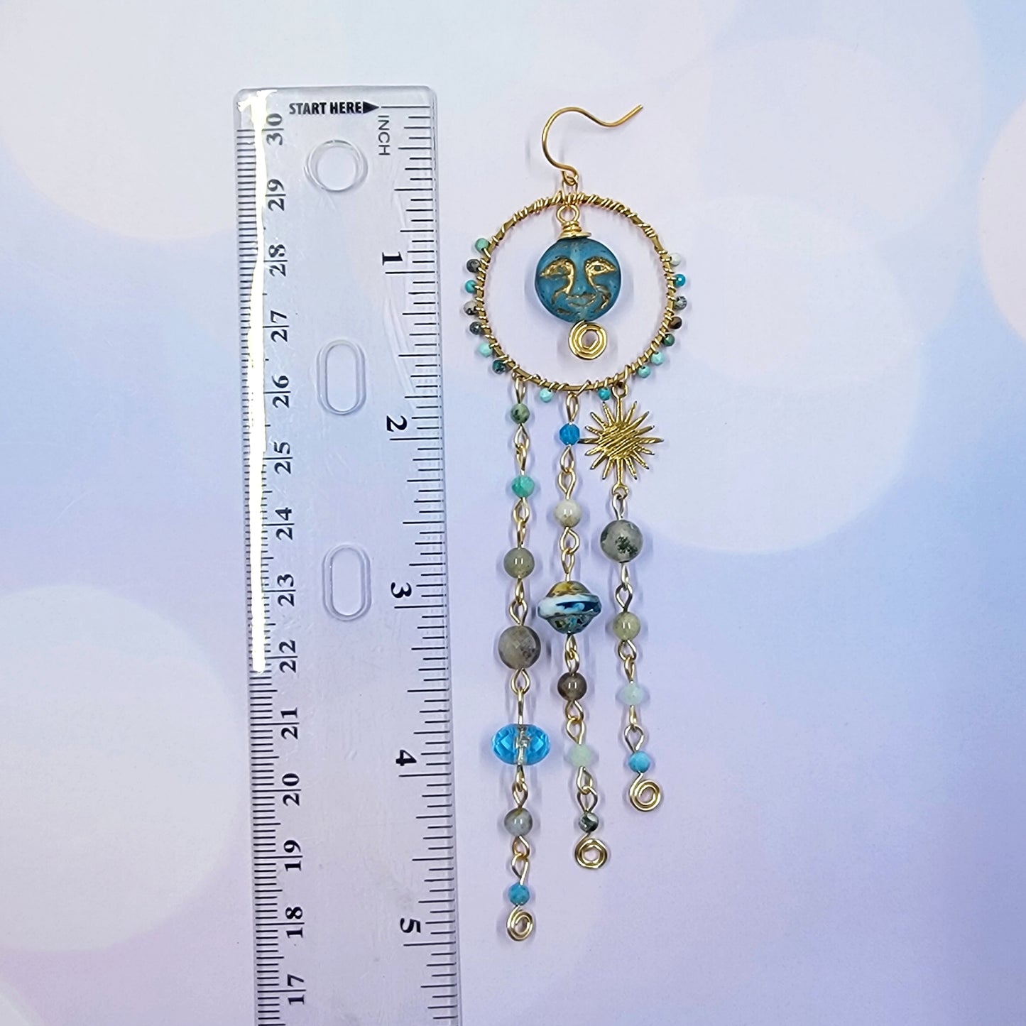 Blue Apatite Sea Goddess Moon Earrings
