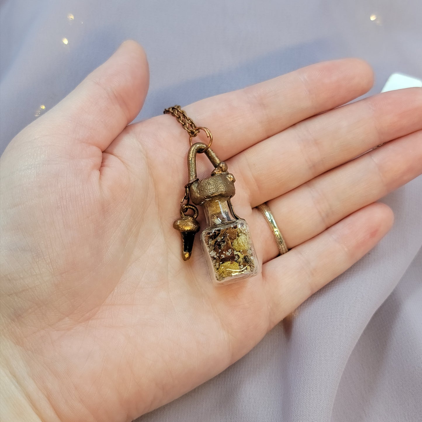 Anxiety Banishing Spell Jar & Shark Tooth Electroformed Copper Necklace