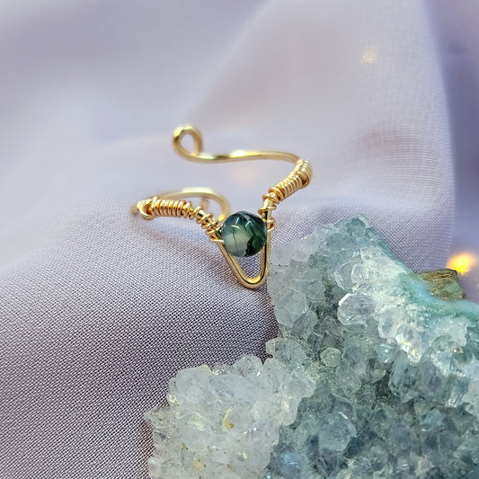 Elven Fairy Moss Agate Adjustable Ring