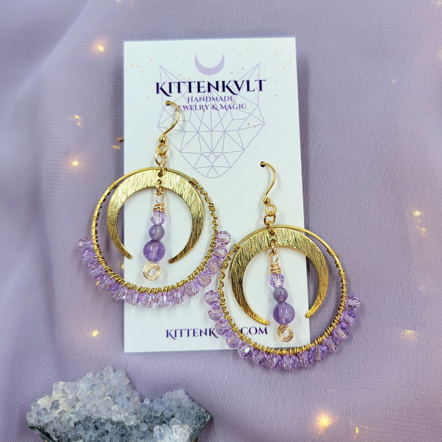 Amethyst Moon Hoop Earrings