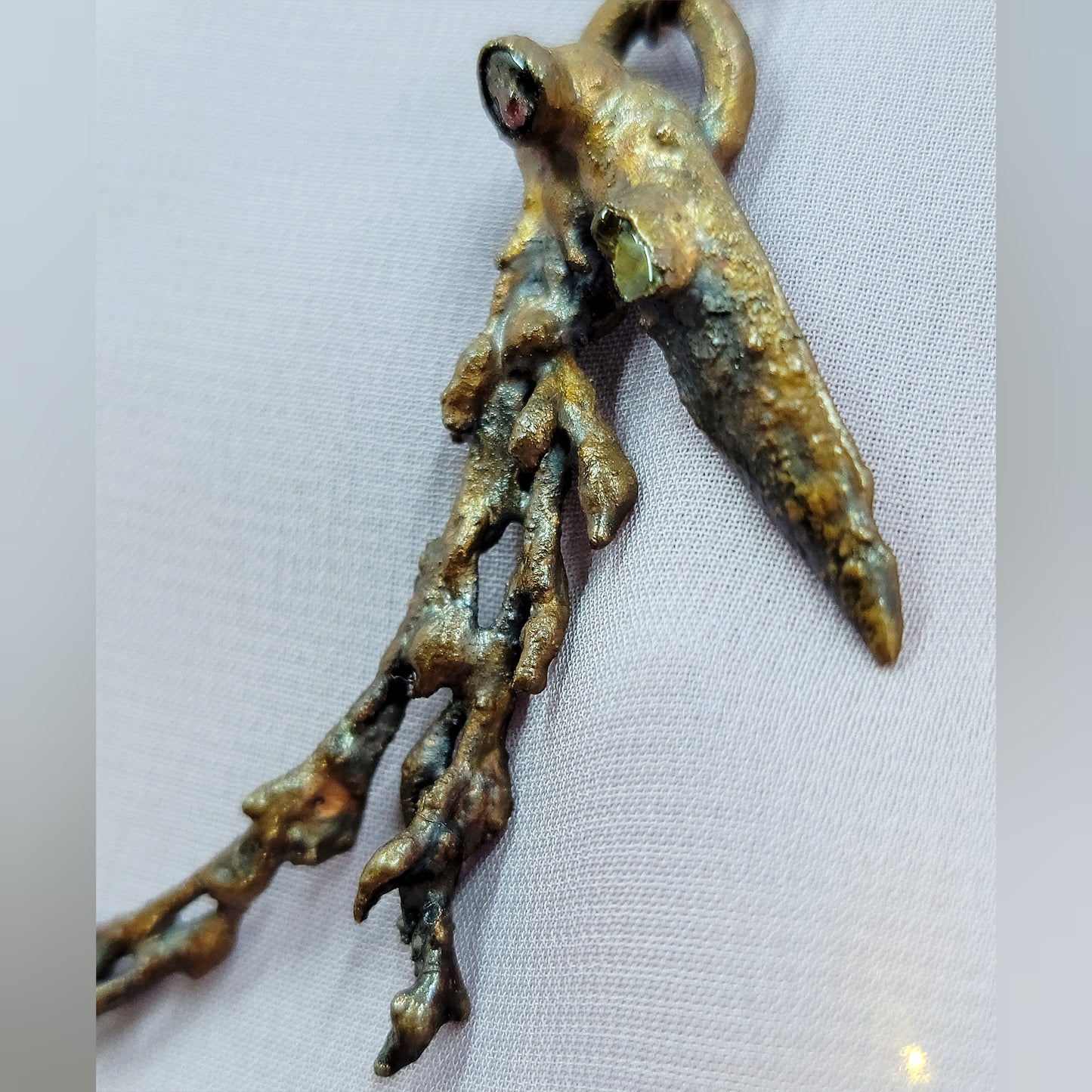 Garnet & Citrine Raven Electroformed Copper Pendant