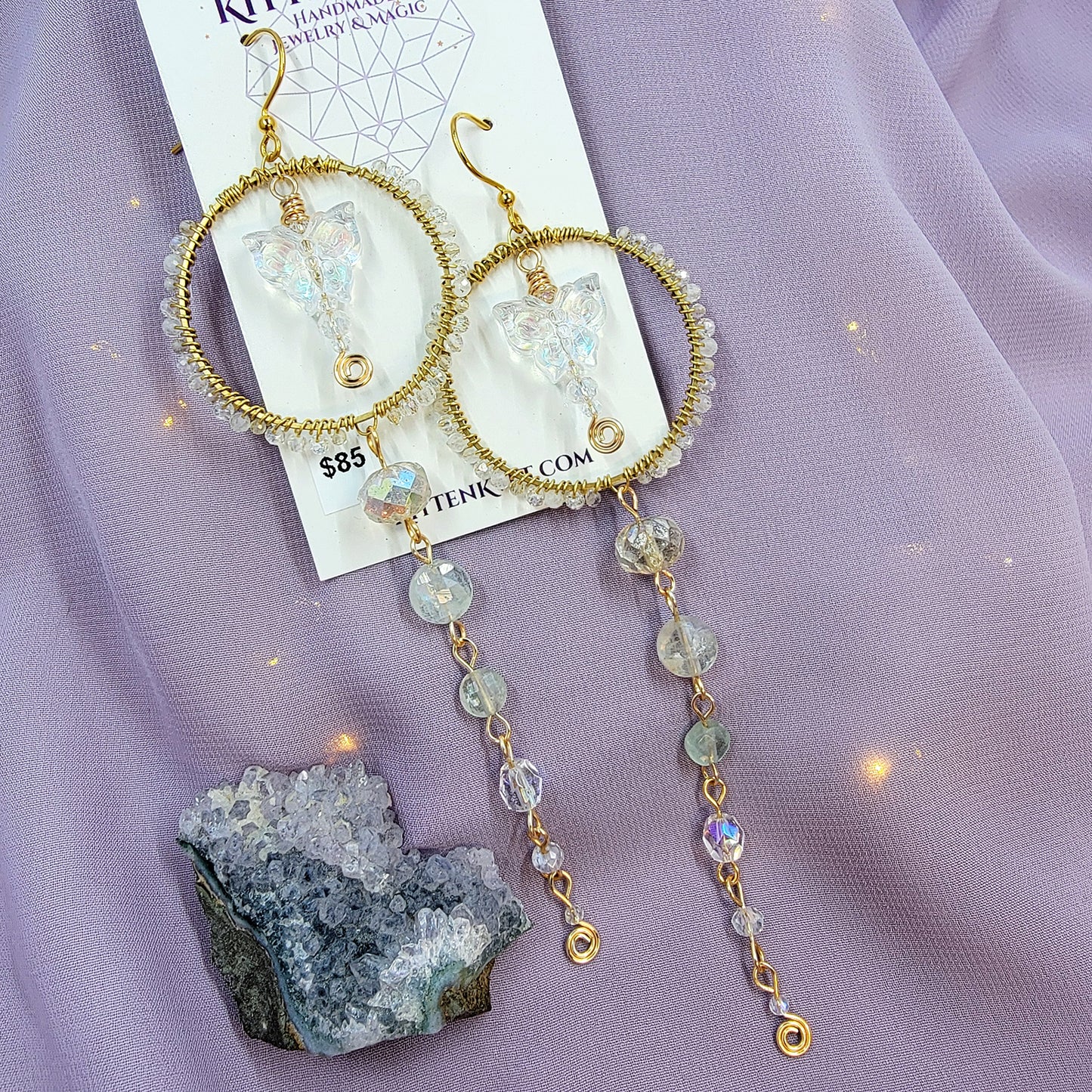 Ethereal Irredecent Butterfly Moonstone & Fluorite Earrings