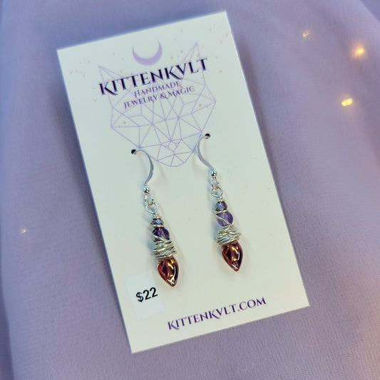 Dainty Fairy Amethyst Leaf Earrings