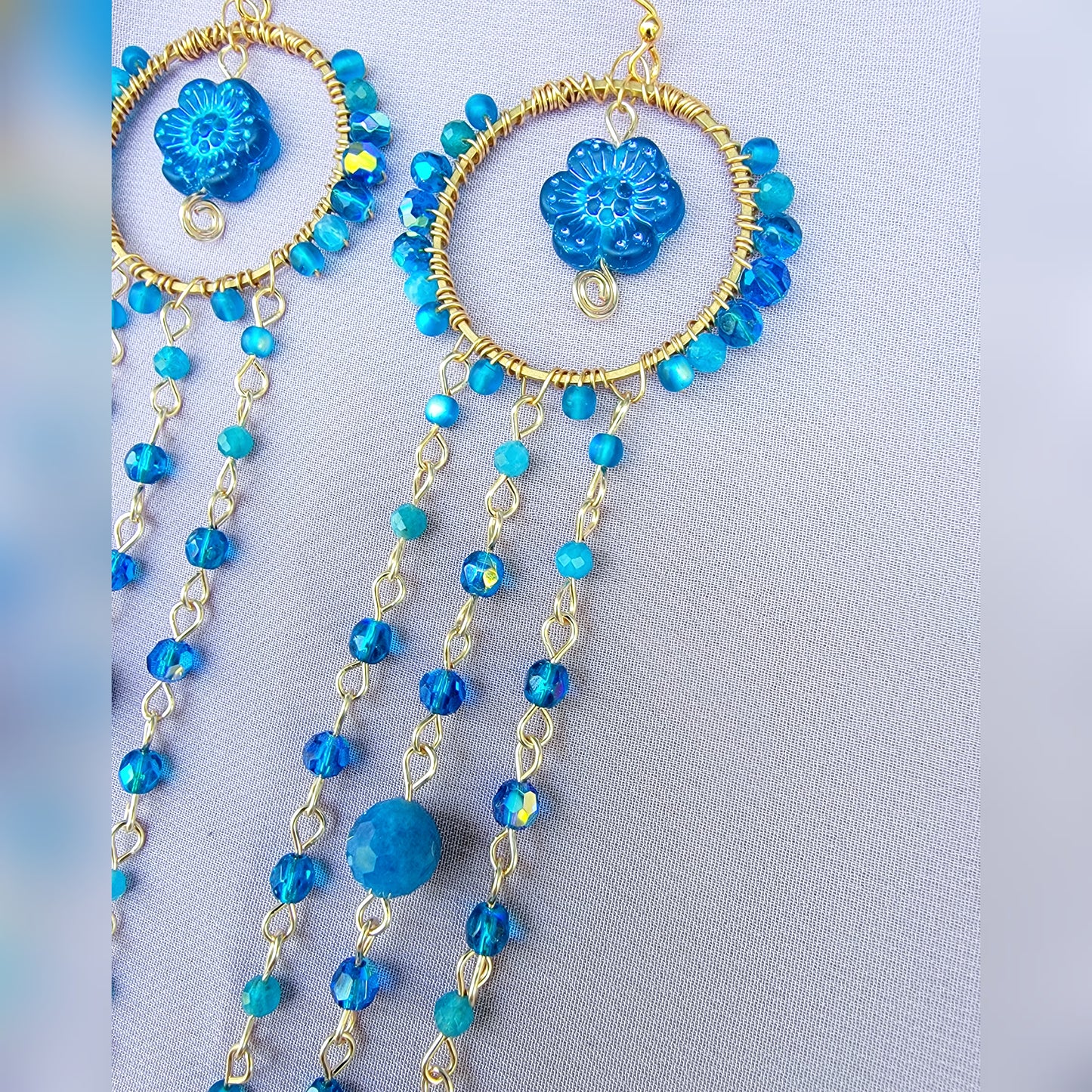 Blue Apatite Flower Earrings