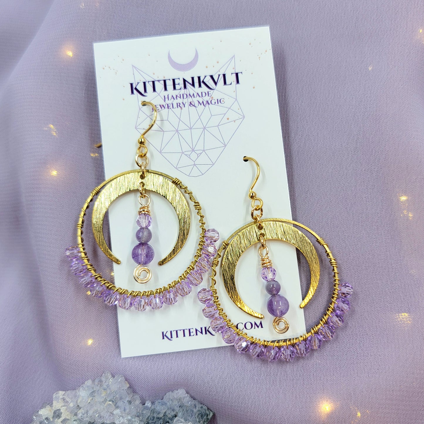 Amethyst Moon Hoop Earrings