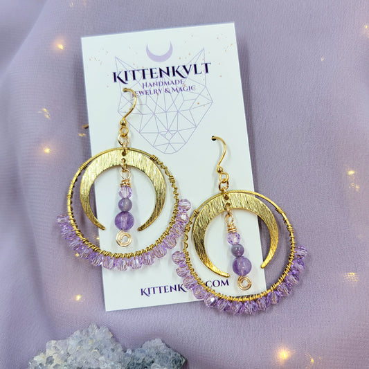 Amethyst Moon Hoop Earrings