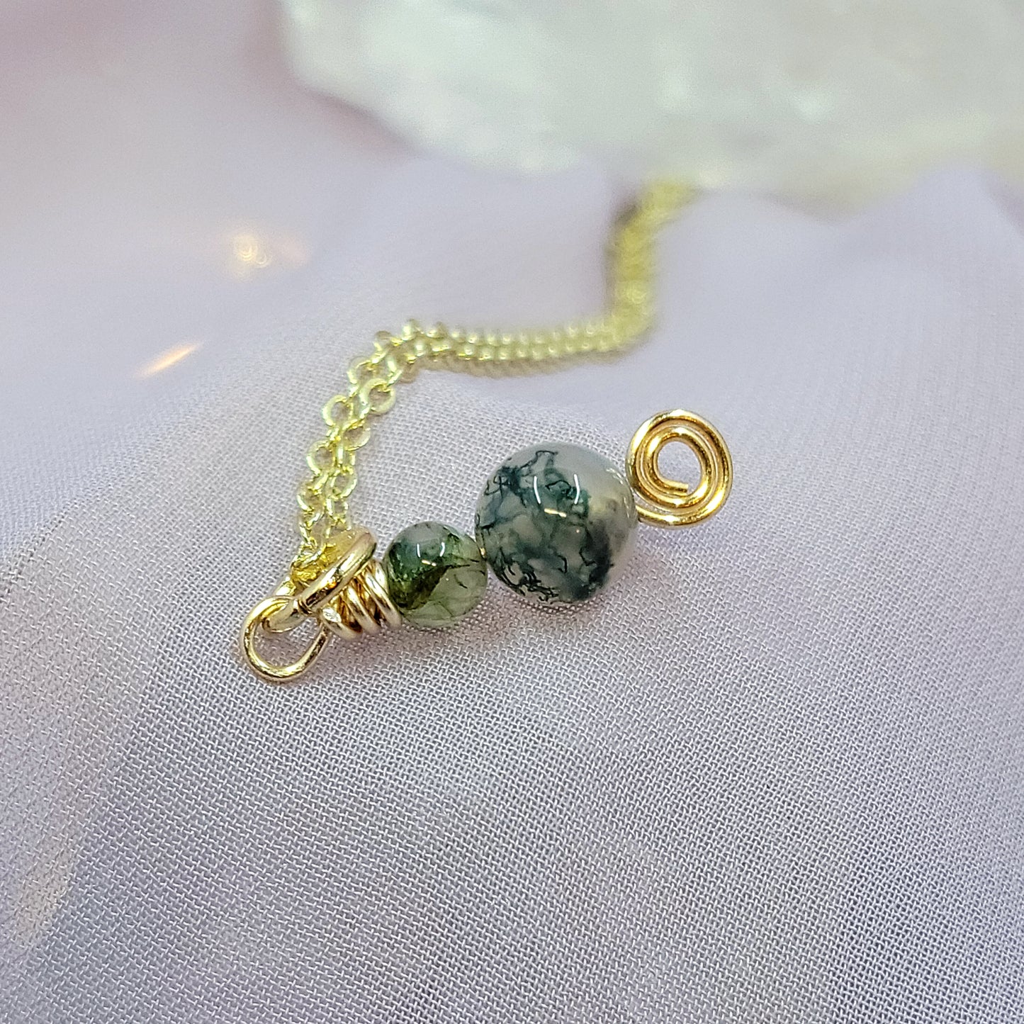 Dainty Moss Agate Fairy Witchy Earthy Crystal Necklace
