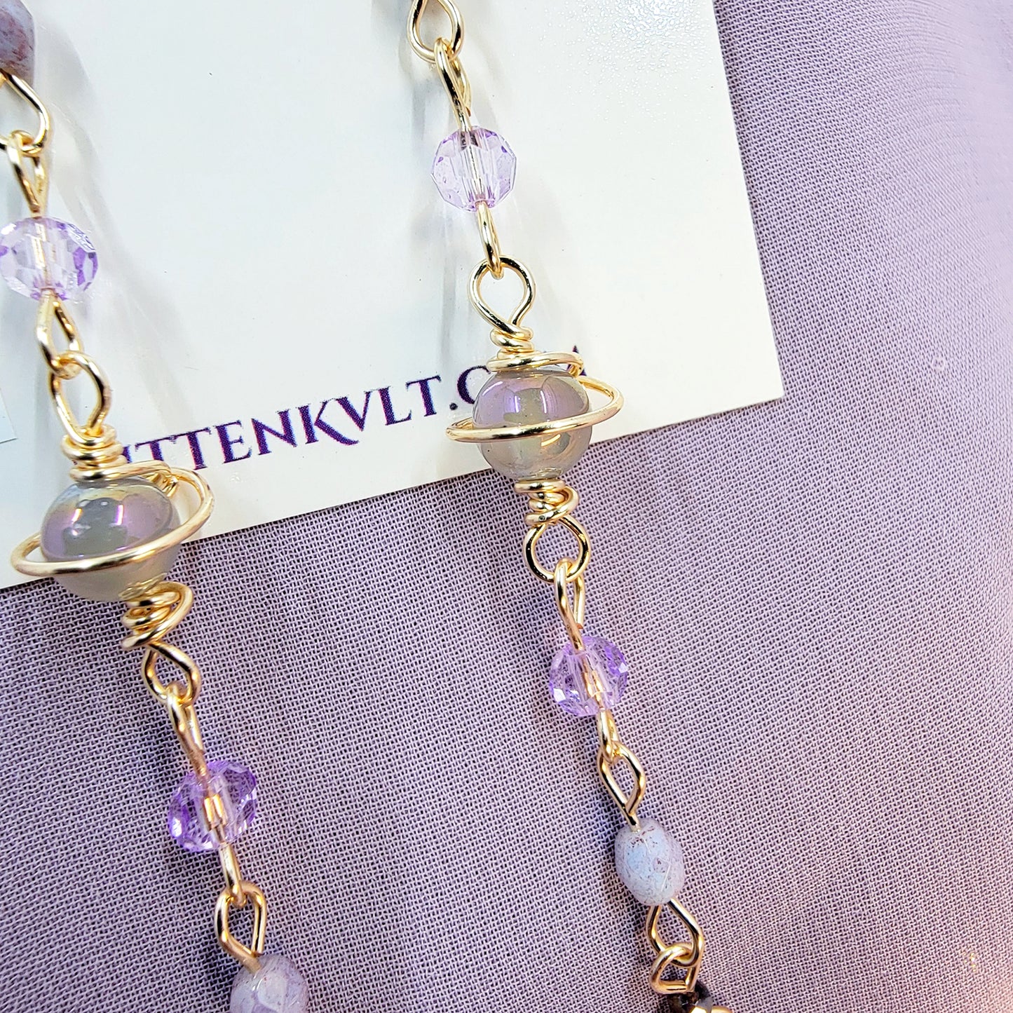 Ethereal Aura Agate & Czech Glass Planet Celestial Earrings