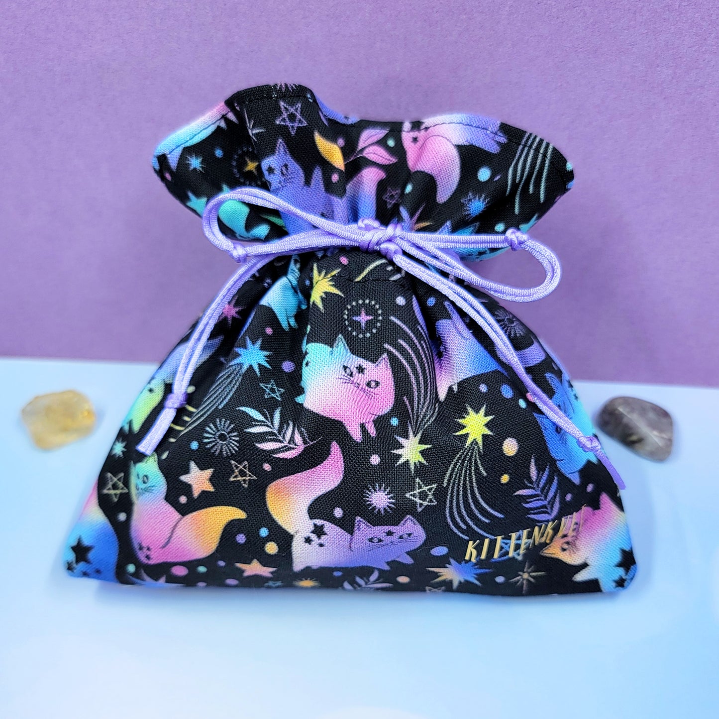 Mystical Celestial Rainbow Kitty Cats Crystal Pouch