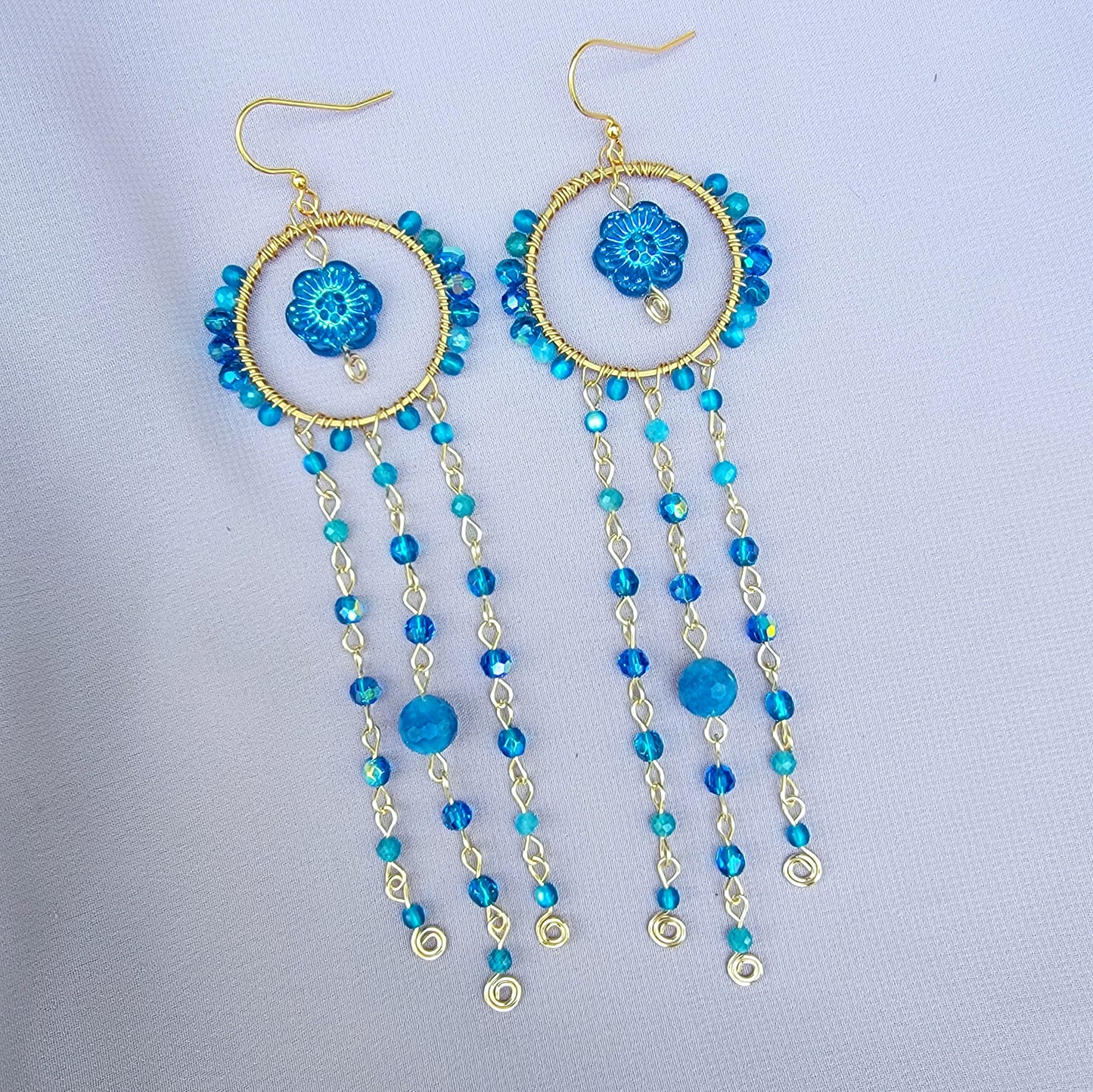 Blue Apatite Flower Earrings