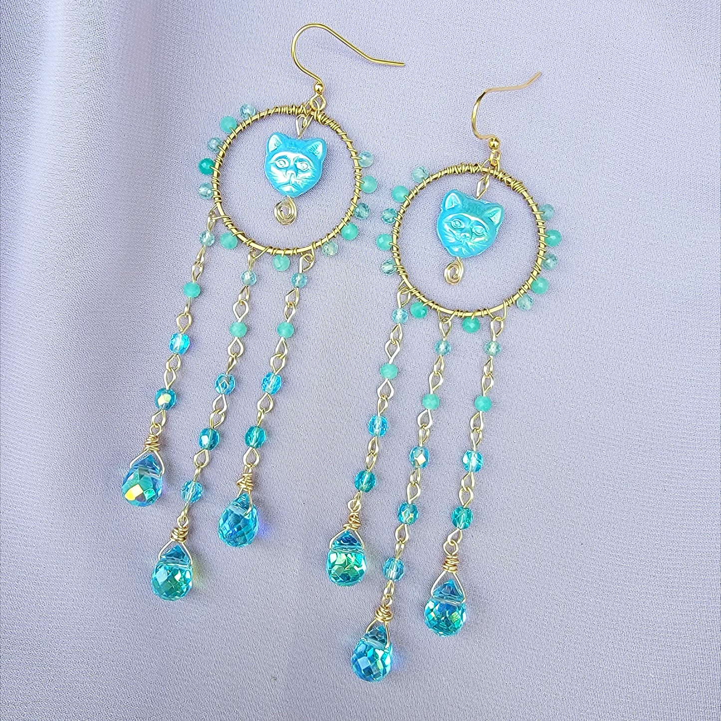Amazonite & Blue Apatite Kitty Sun Catcher Earrings