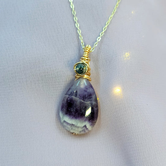 Chevron Amethyst & Moss Agate Fairy Witchy Earthy Crystal Necklace