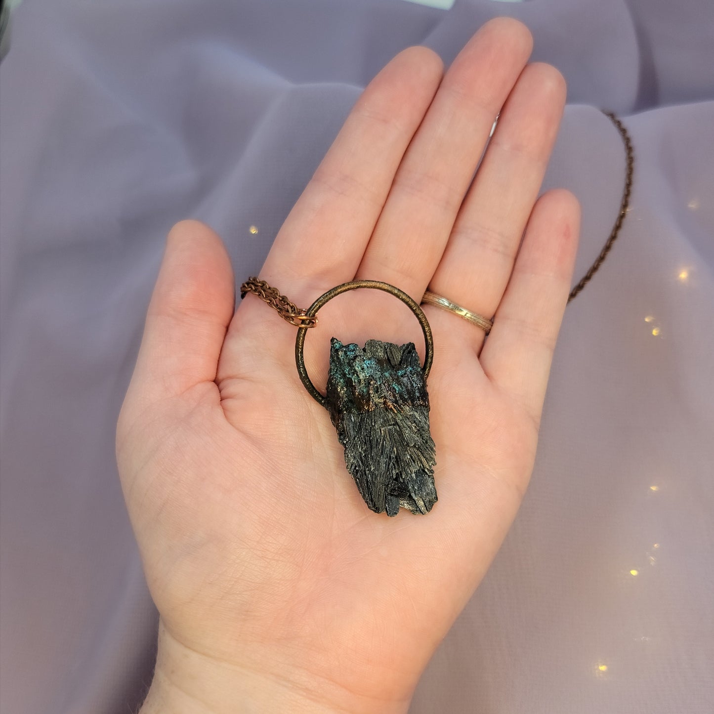 Black Kyanite Patina Dark Mountain Electroformed Copper Necklace