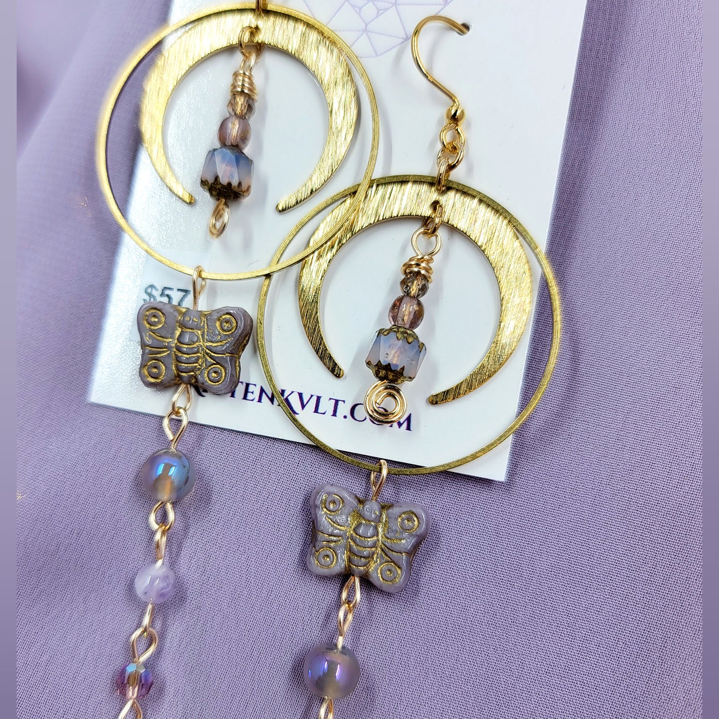 Ethereal Butterfly Lantern Aura Agate & Amethyst Earrings