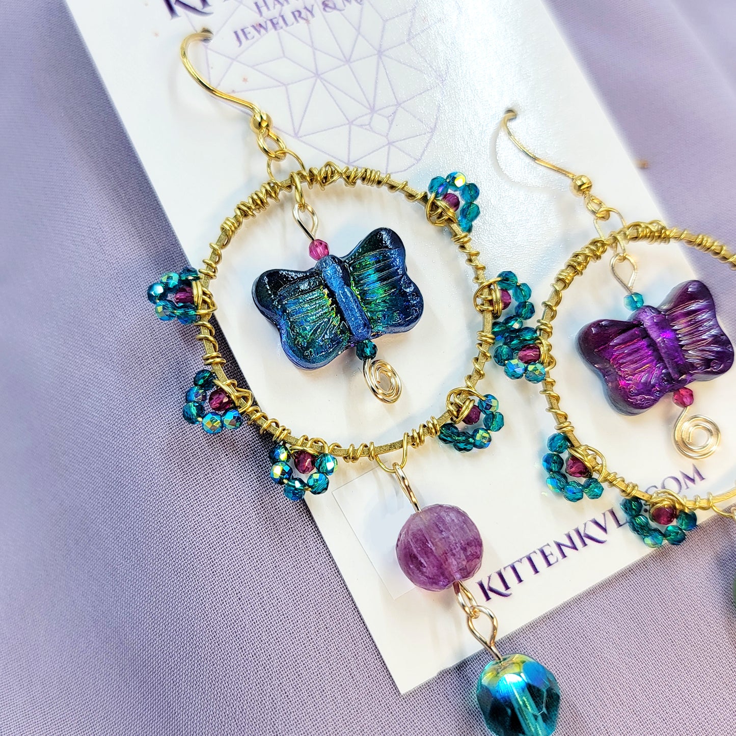 Mystical Rainbow Fluorite & Czech Glass Butterfly Sun Catcher Earrings