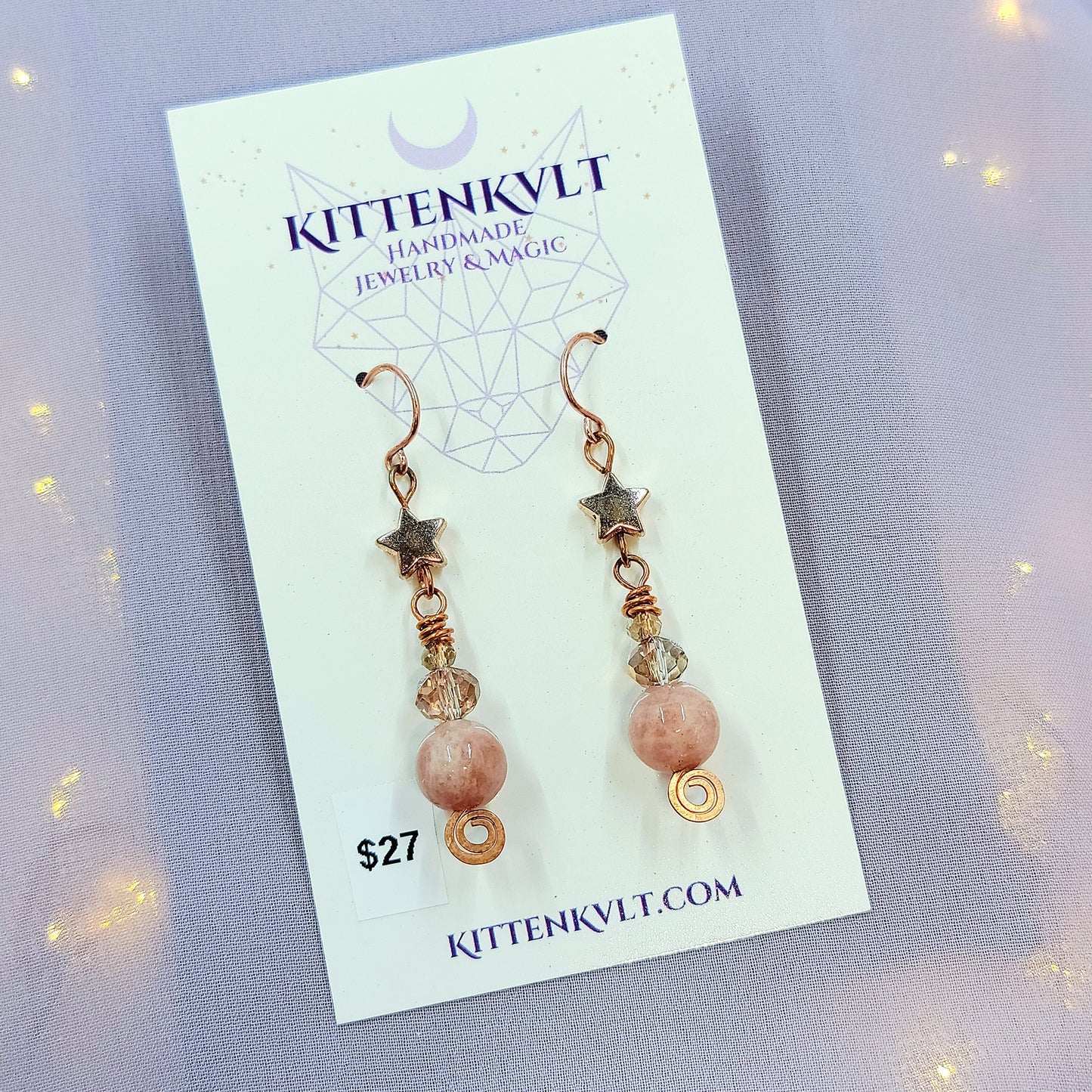 Witchy Fairy Celestial Sunstone Cosmic Copper Earrings