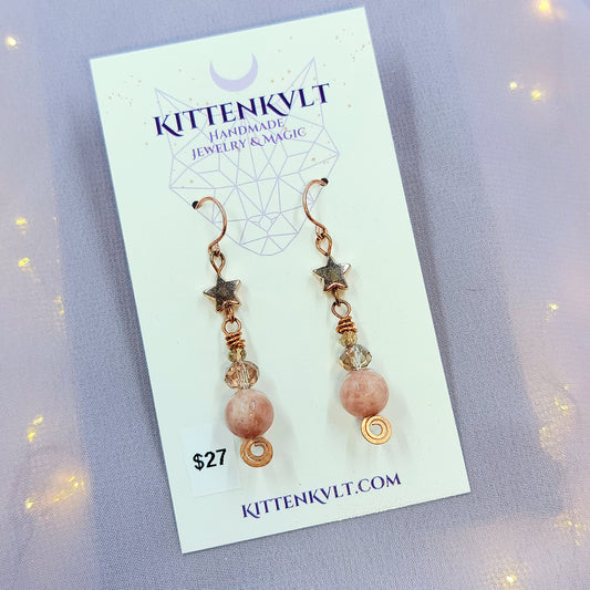 Witchy Fairy Celestial Sunstone Cosmic Copper Earrings