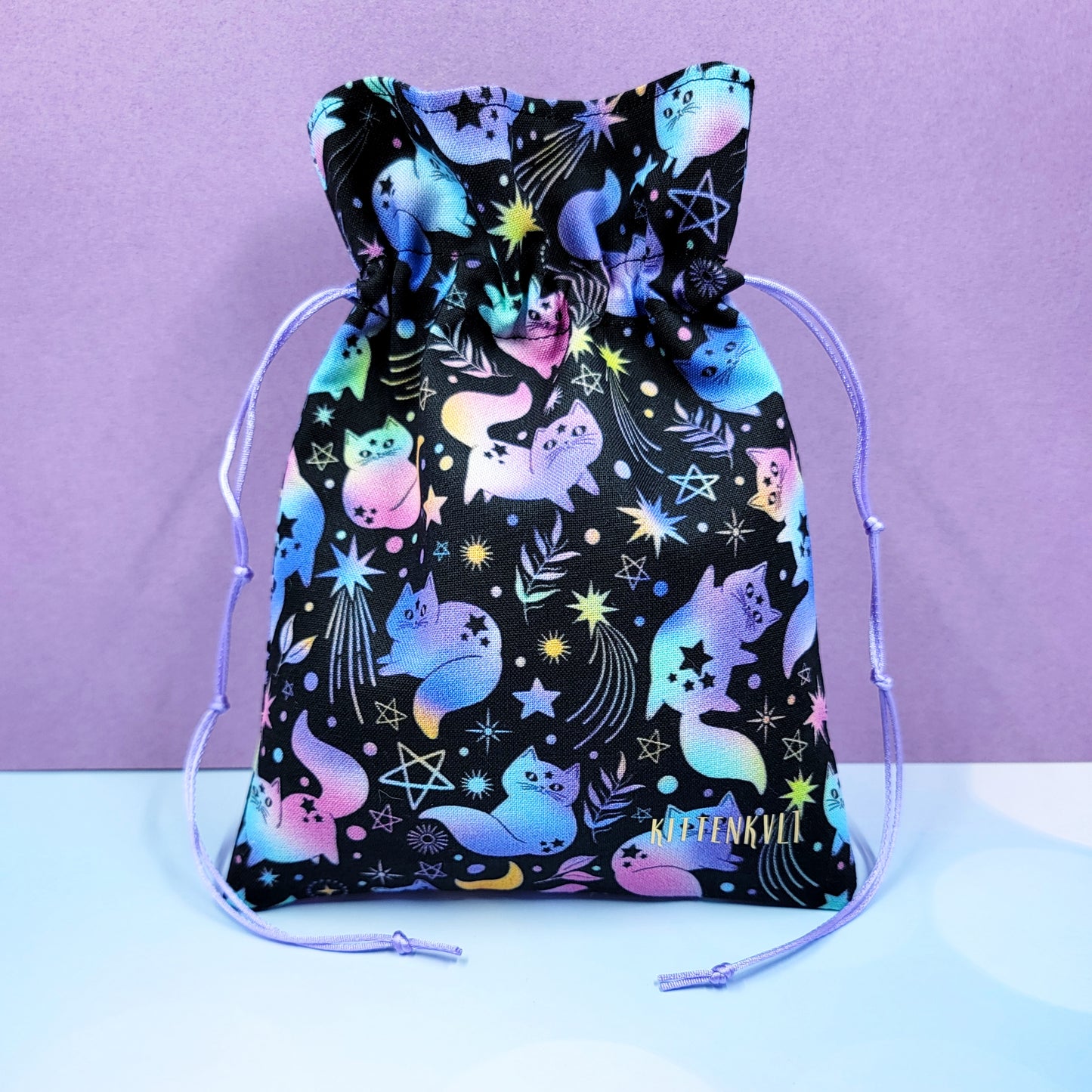 Witchy Mystical Celestial Rainbow Kitty Cats Trinket Pouch