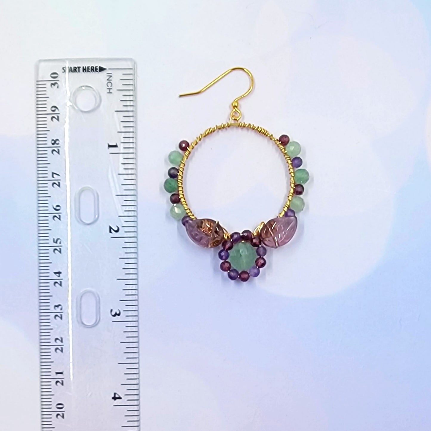 Fairy Amethyst, Green Aventurine & Garnet Flower Garden Earrings