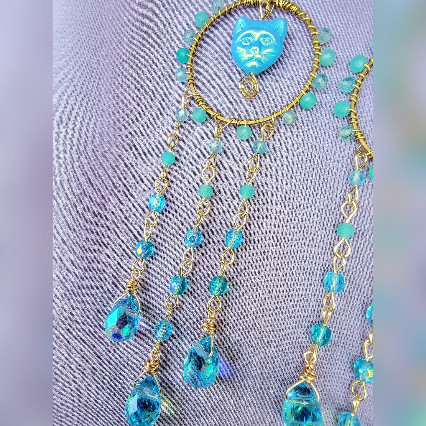 Amazonite & Blue Apatite Kitty Sun Catcher Earrings