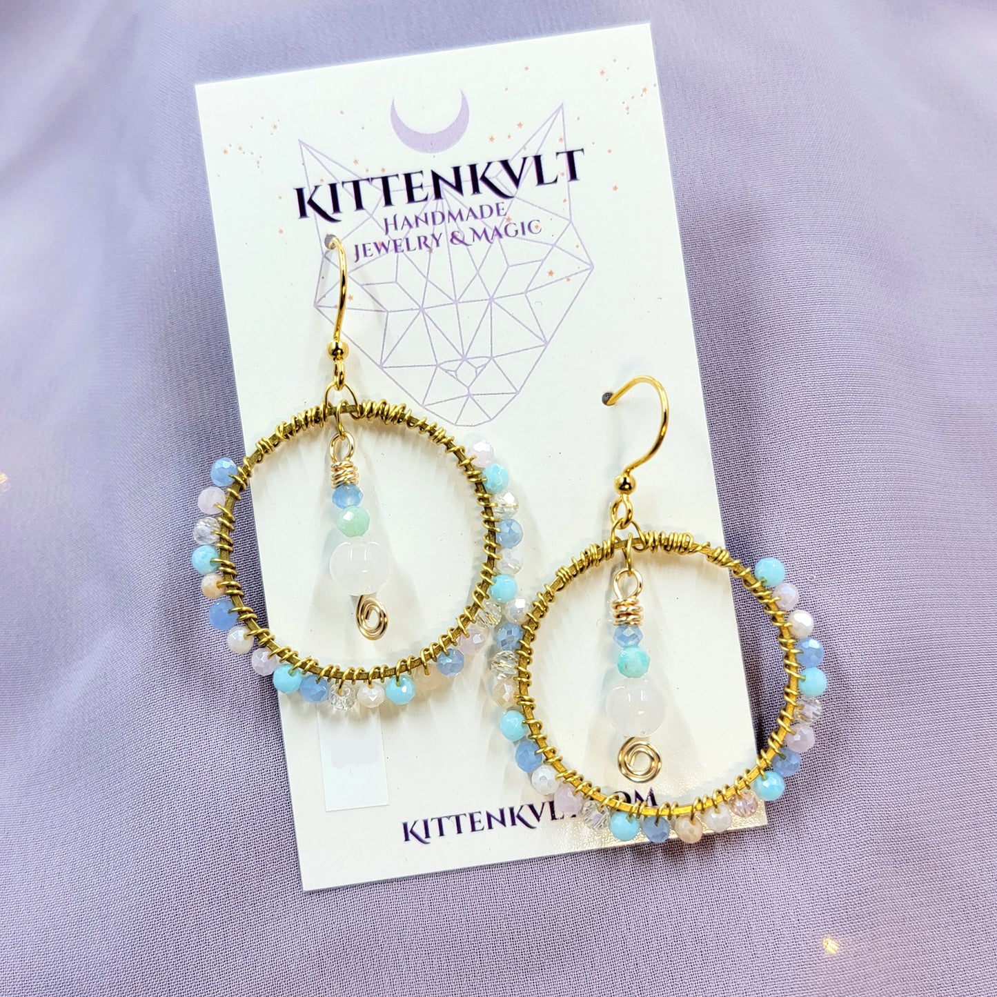 Ethereal Rose Quartz, Amazonite & Glass Hoop Earrings