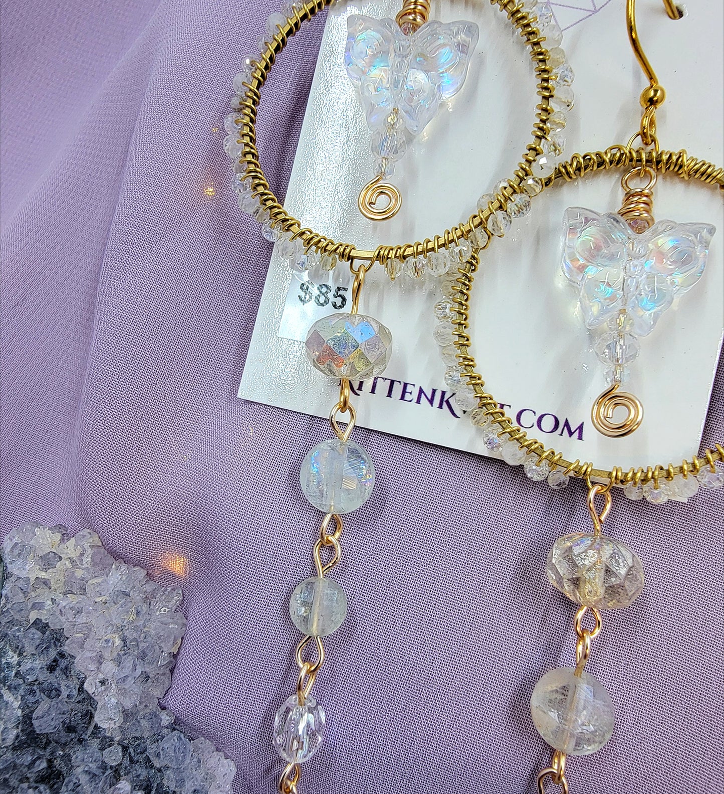 Ethereal Irredecent Butterfly Moonstone & Fluorite Earrings